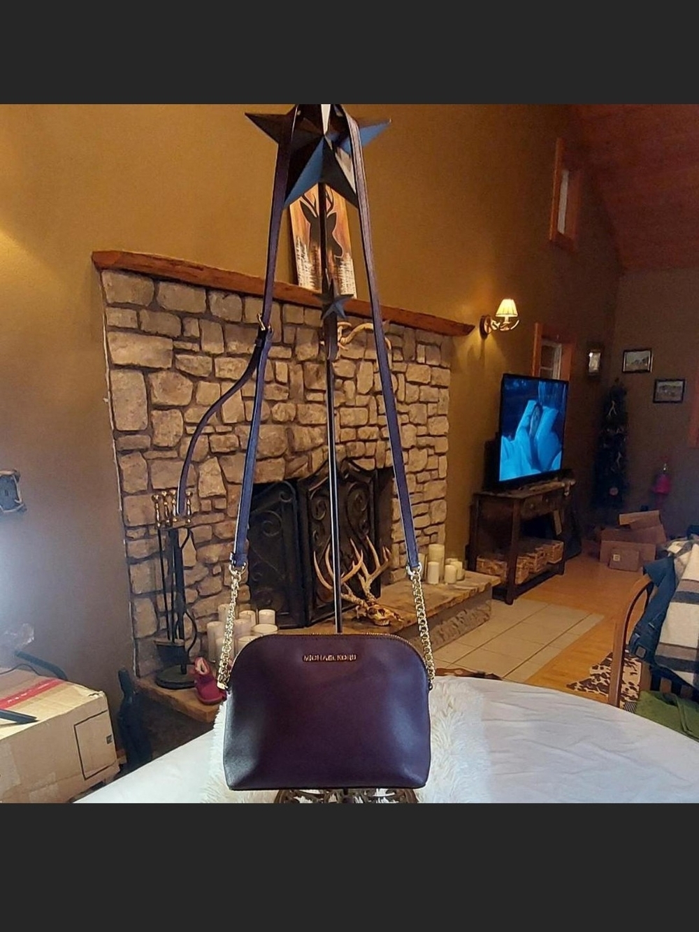 Michael Kors Cindy Large Saffiano Leather Dome Crossbody Bag - Plum 2018